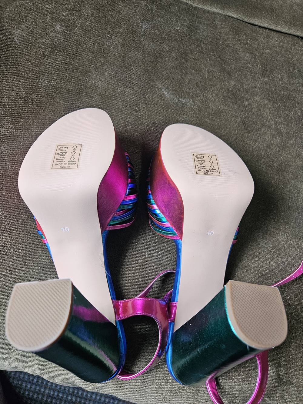 Pink/Jade Green/Blue Metallic Multi-Strap Platform High Heel Sandals - Picture 4 of 4
